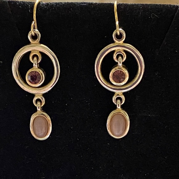 Jewelry - Moon stone and Purple stone in silver and gold tone setting Dangle Earrings